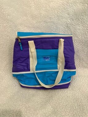 Collapsible Blue & Purple Cooler/Lunch Bag with Cream Handles